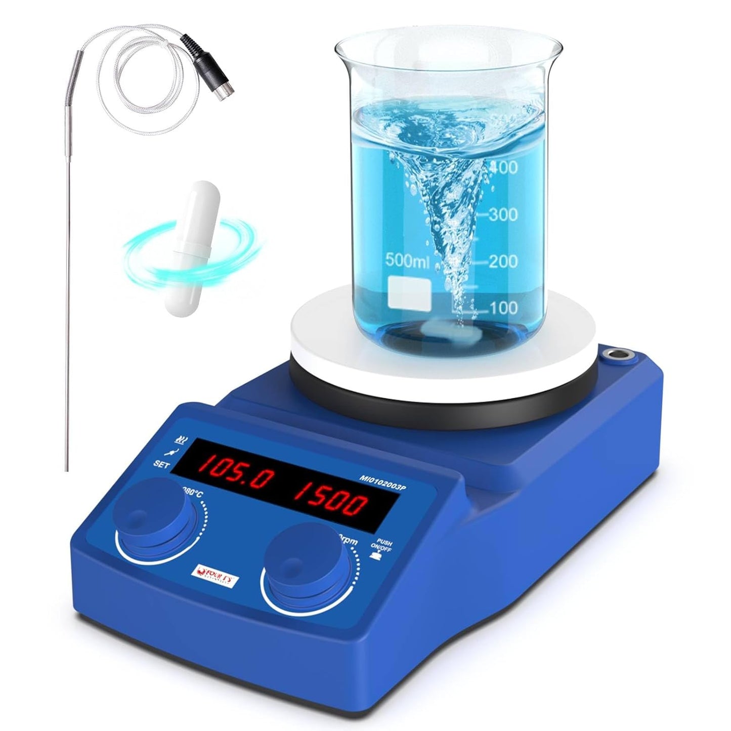 FOUR E'S SCIENTIFIC 5 Inch Pro Magnetic Stirrer Hotplate 100-1500RPM, Upgraded Ceramic-Aluminum Heating, Max Temp 280℃, Max 5L Capacity, 110V Stir Plate with Temp Probe Sensor (Not Include Stand)