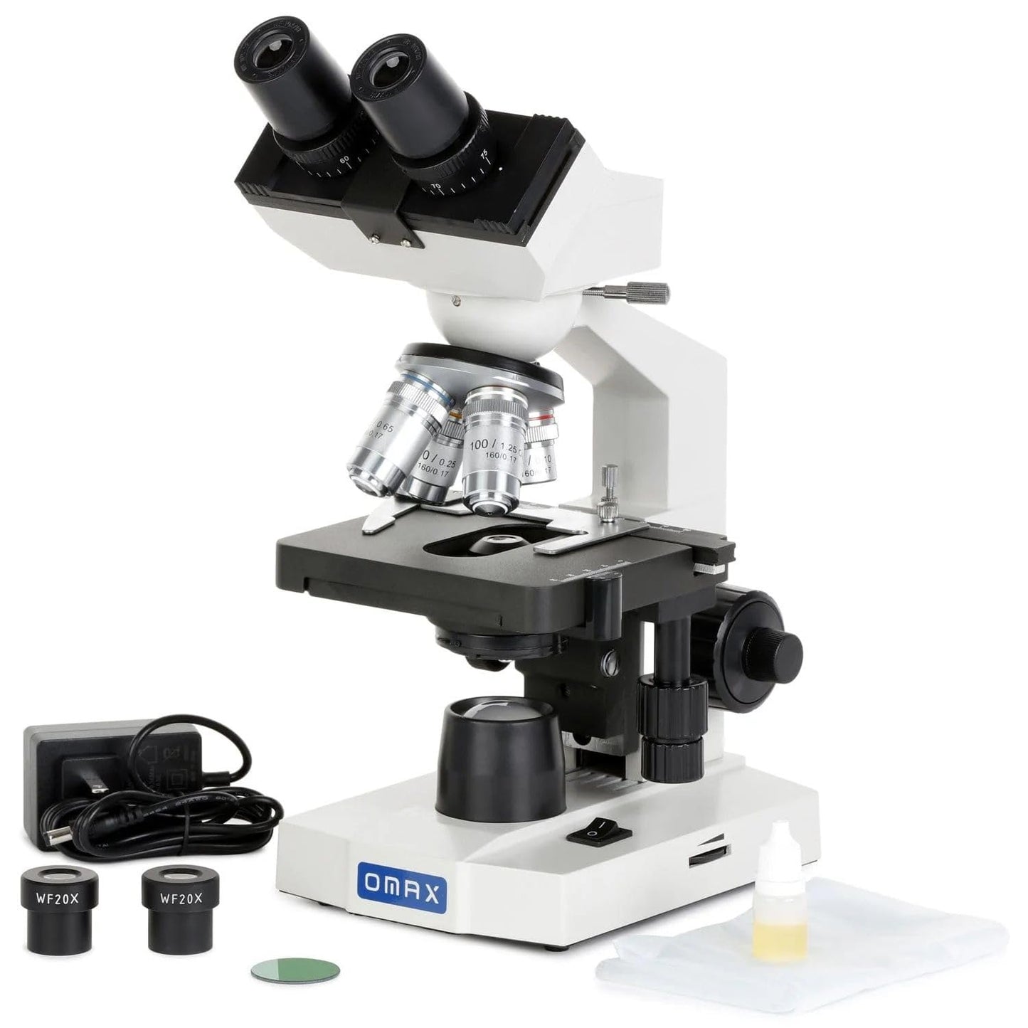OMAX M82E Series LED Binocular Compound Lab Microscope - 40X-2000X Magnification - Microscope Kit with 100 Blank Slides & Cover Slips