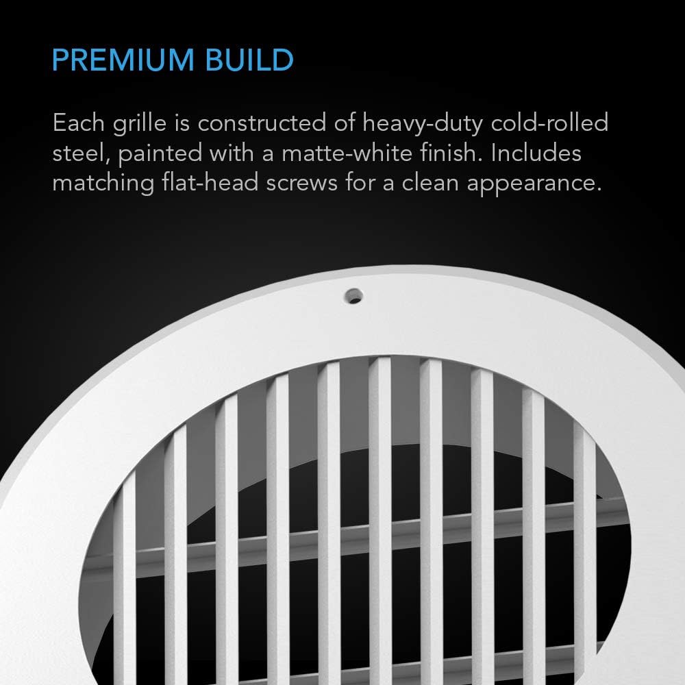 AC Infinity Wall-Mount Duct Grille Vent for 8-Inch Ducting, White Metal, Heating Cooling Ventilation and Exhaust