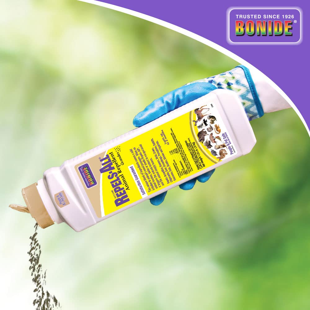 Bonide Repels-All Animal Repellent Granules, 3 lbs. Ready-to-Use Deer & Rabbit Repellent, Deter Pests from Lawn & Garden