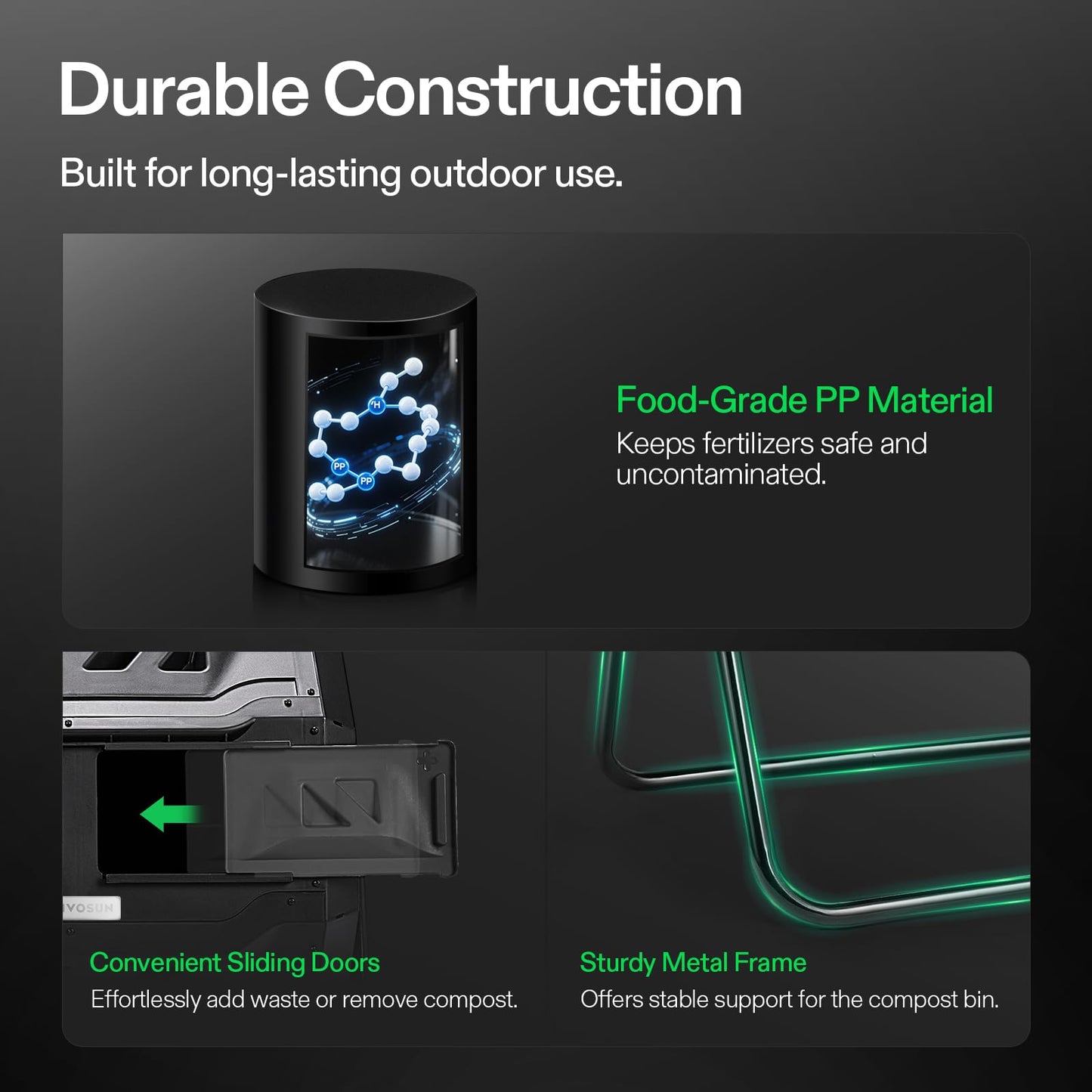 VIVOSUN Outdoor Tumbling Composter Dual Rotating Batch Compost Bin, 43 Gallon Black Door