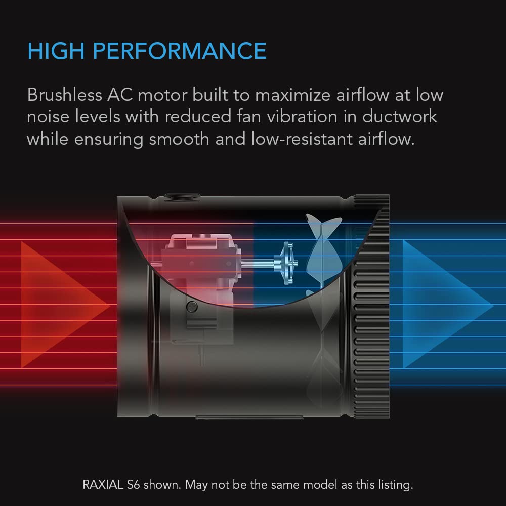 AC Infinity RAXIAL S4, Inline Booster Duct Fan 4” with Speed Controller - Low Noise Inline HVAC Blower Can Fan for Basements, Bathrooms, Kitchens, Workshops