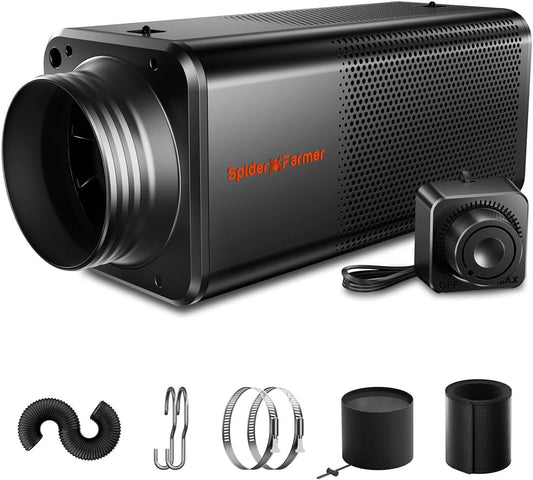Spider Farmer 6 inch Inline Fan with Carbon Filter, 345 CFM for Grow Tents
