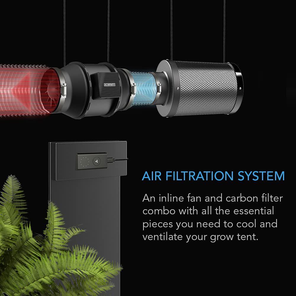 AC Infinity Air Filtration PRO Kit 4”, Inline Fan, Temperature Humidity VPD Controller with WiFi App Control, Carbon Filter, Ducting, Ventilation System for Grow Tents, Hydroponics, Indoor Gardening