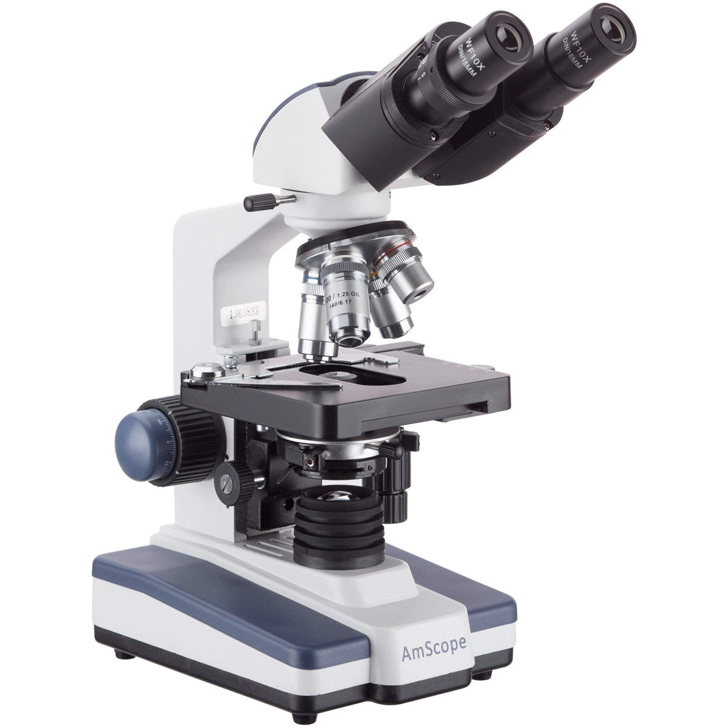 AmScope B120 Series Student & Professional LED Binocular Compound Microscope - 40X-2500X Magnification - Includes 5MP USB Camera & Siedentopf Head