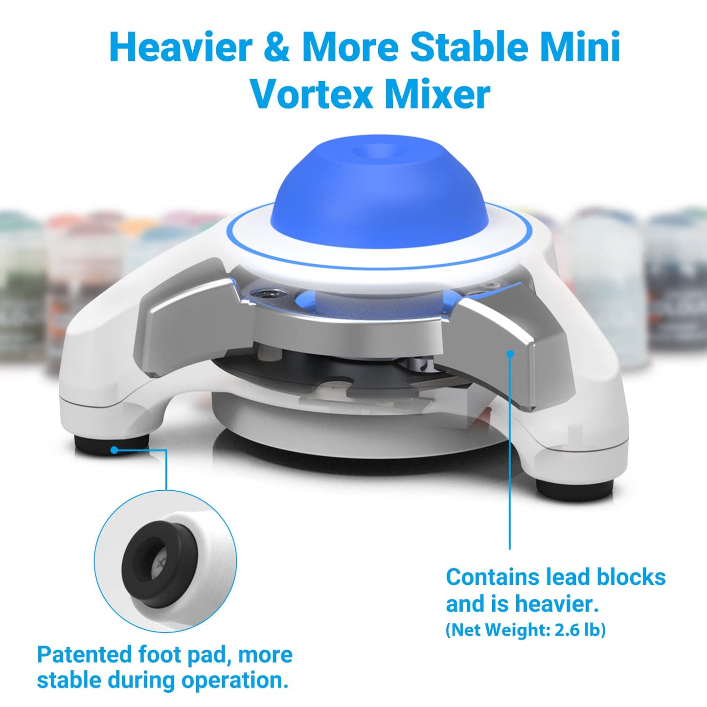 FOUR E'S SCIENTIFIC Vortex Mixer 5600rpm, Paint Mixer Touch Function, Mini Lab Vortex Shaker with an Extra Silicone Cap for Acrylic Miniature Model Paints Nail Polish Ink