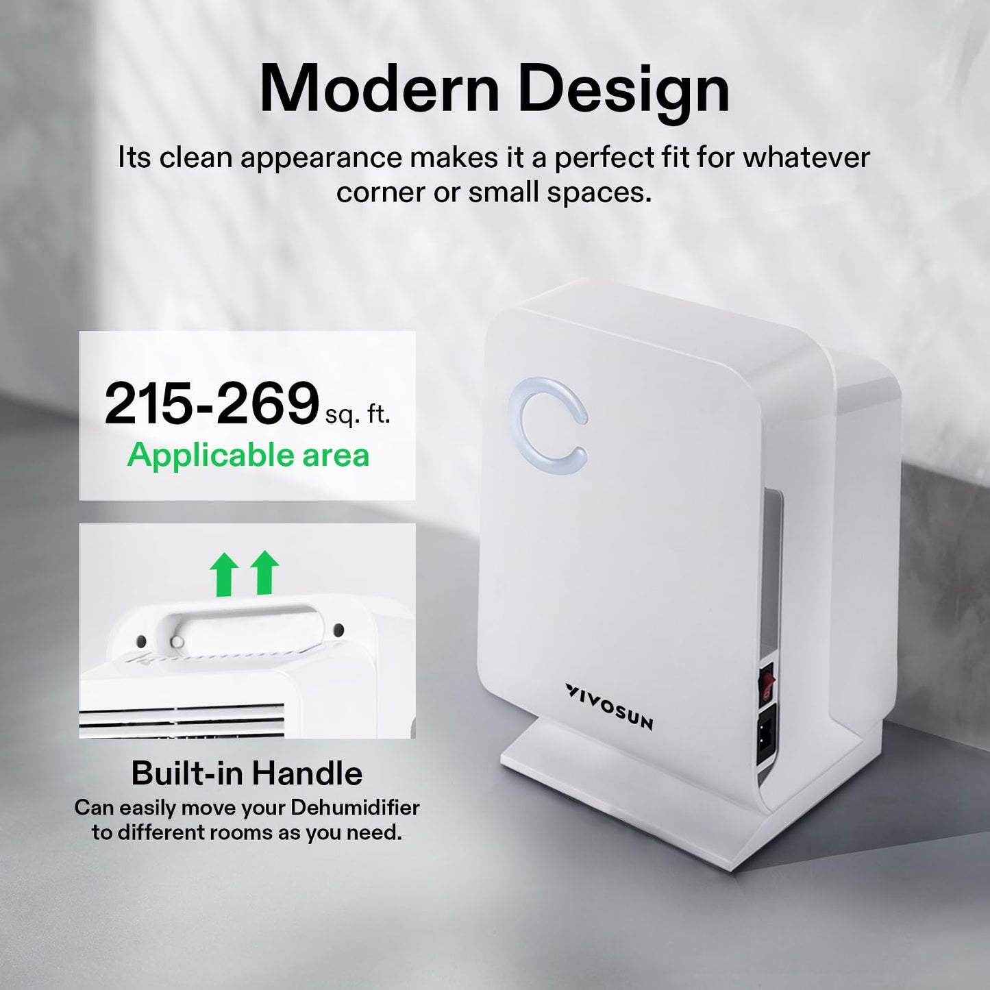 VIVOSUN Electric Mini Dehumidifier, Ultra-Quiet Auto Defrost Dehumidifier with Timer, 2200ML Water Tank and Drain Hose for Basement or Closets, Bedrooms, Showers, and Other Small Rooms