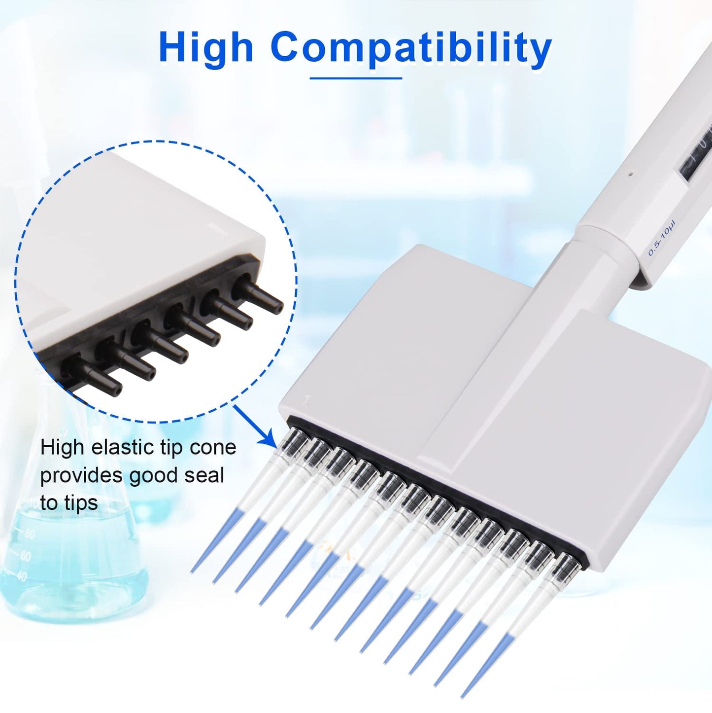FOUR E'S SCIENTIFIC 0.5-10 uL Pipettor 12-Channel Multichannel Pipettes Adjustable High Accurate Micropipette for Laboratory