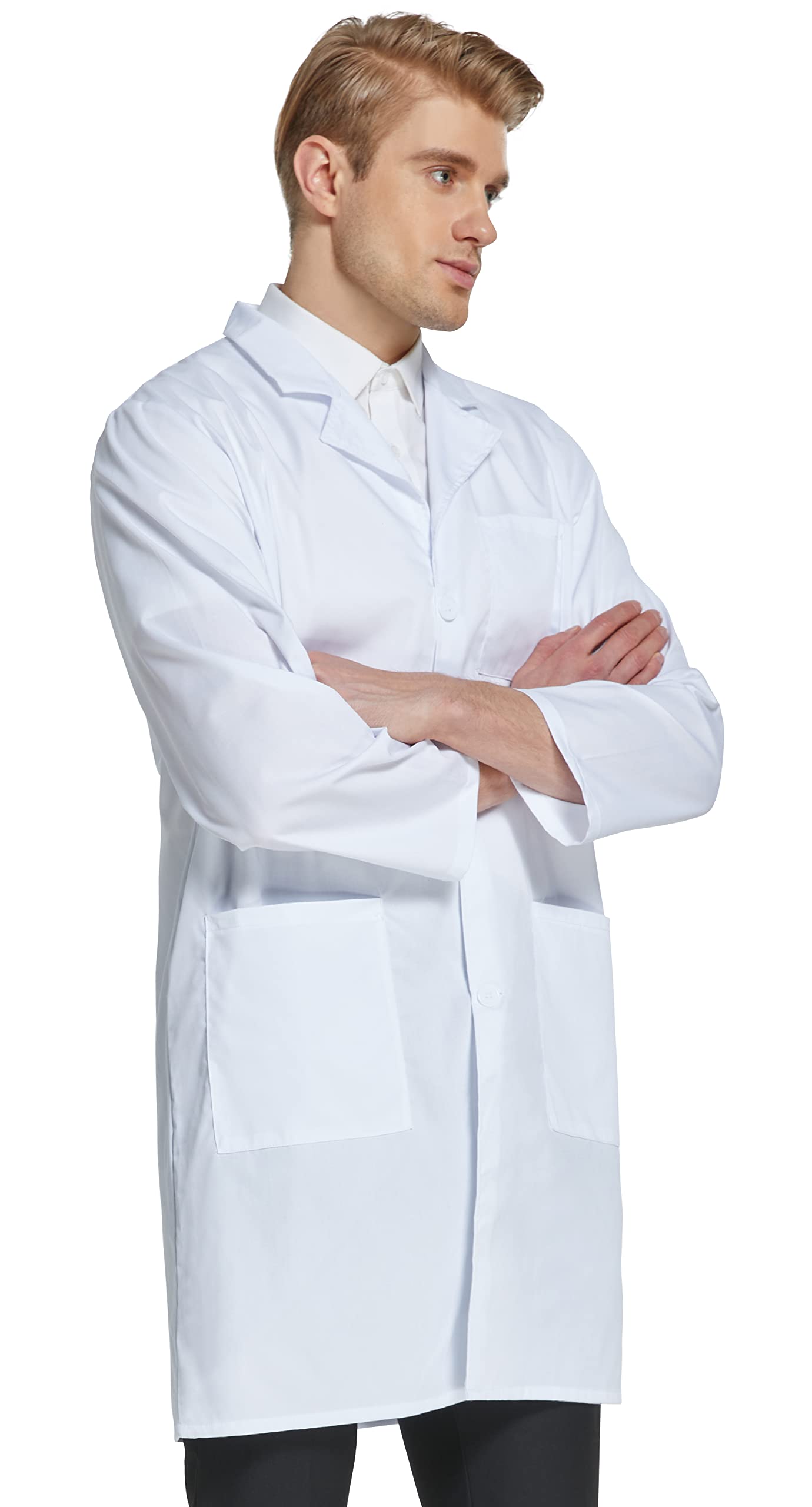 VOGRYE Professional Lab Coat for Men Women Long Sleeve, White, Unisex M