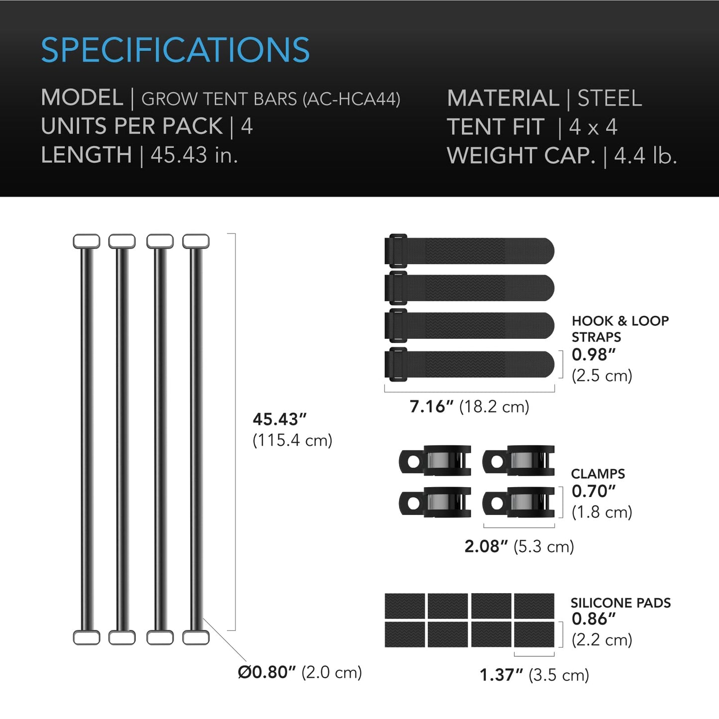 AC Infinity Heavy-Duty Grow Tent Mounting Bars 2x2', High Airflow CFM Kit Prevents Walls from Sucking in, Trellis and Supplemental Lights Mounting for All 2x2 Indoor Grow Tents