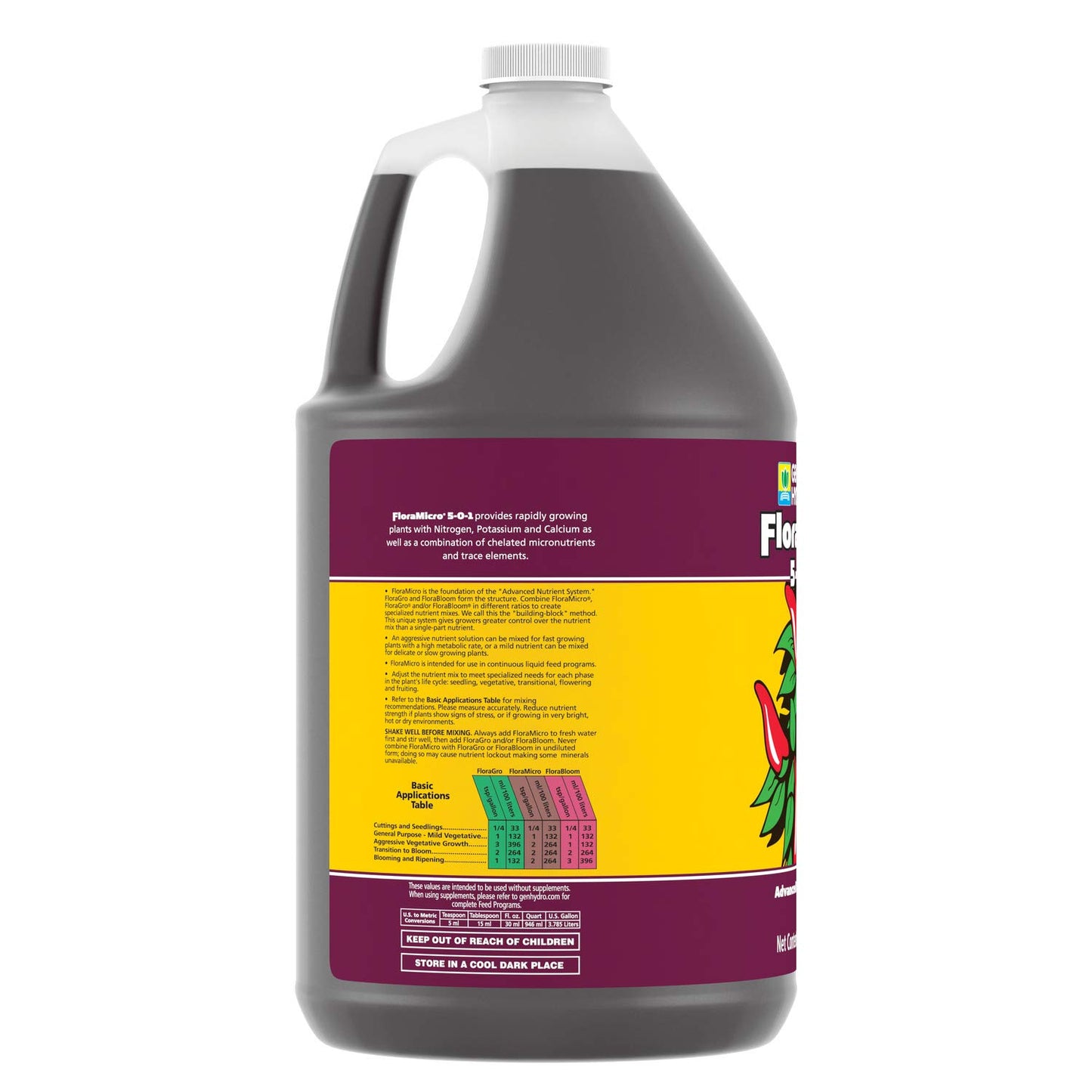 General Hydroponics FloraMicro 5-0-1, Use with FloraBloom & FloraGro For A Tailor-Made Nutrient Mix Ideal for Hydroponics, 1-Quart