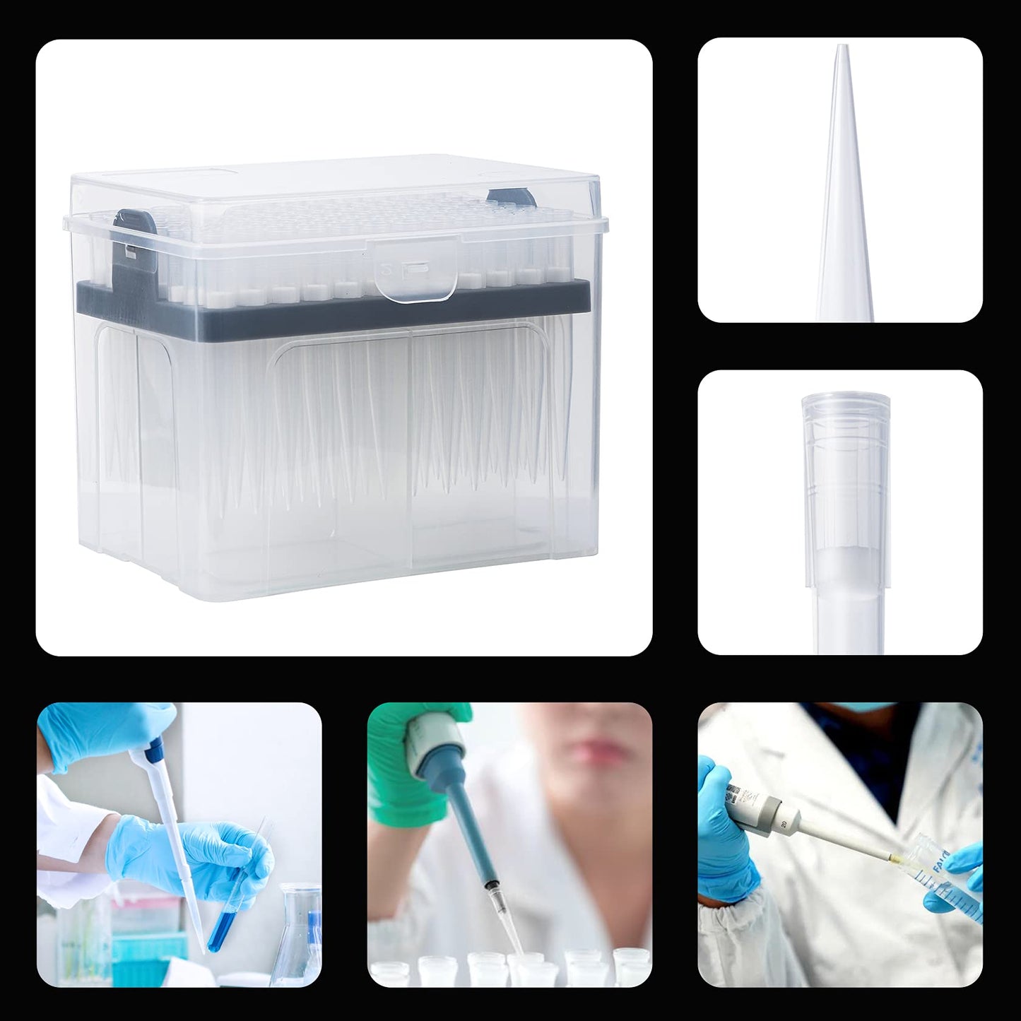 FOUR E'S SCIENTIFIC 1mL Pipette Tips - Universal 1000ul Sterile Pipette Tips Racked Non-pyrogenic DNAse/RNAse Free Autoclavable 1 Rack 96 Tips