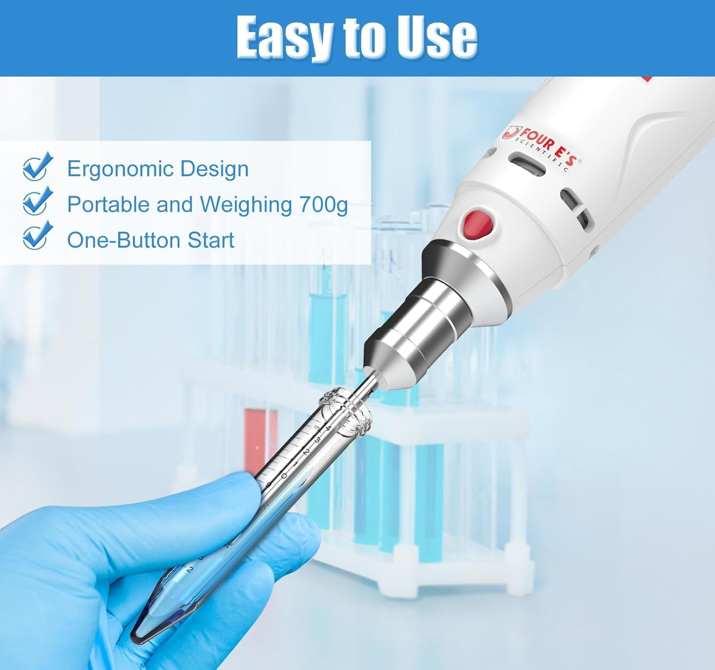 FOUR E'S SCIENTIFIC Lab Homogenizer 8000-30000rpm with Stand, High-Speed Handheld Homogenizer Emulsifier with 10mm 316L Stainless Steel Probe 1mL-250mL