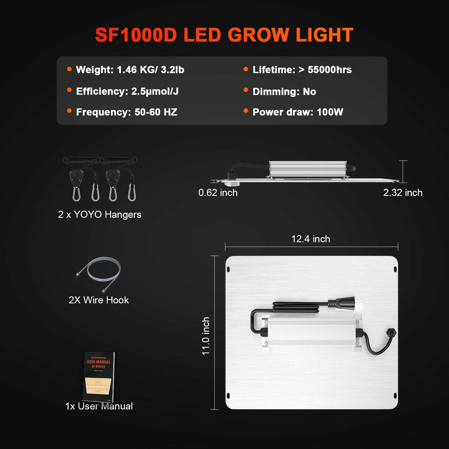 Spider Farmer 2025 New SF1000D 2Pack LED Grow Light with Samsung LM301B Diodes Deeper Penetration & IR Lights Full Spectrum Growing Lamps for Indoor Plants Seedlings Vegetables Flowers 2x4 Grow Tent