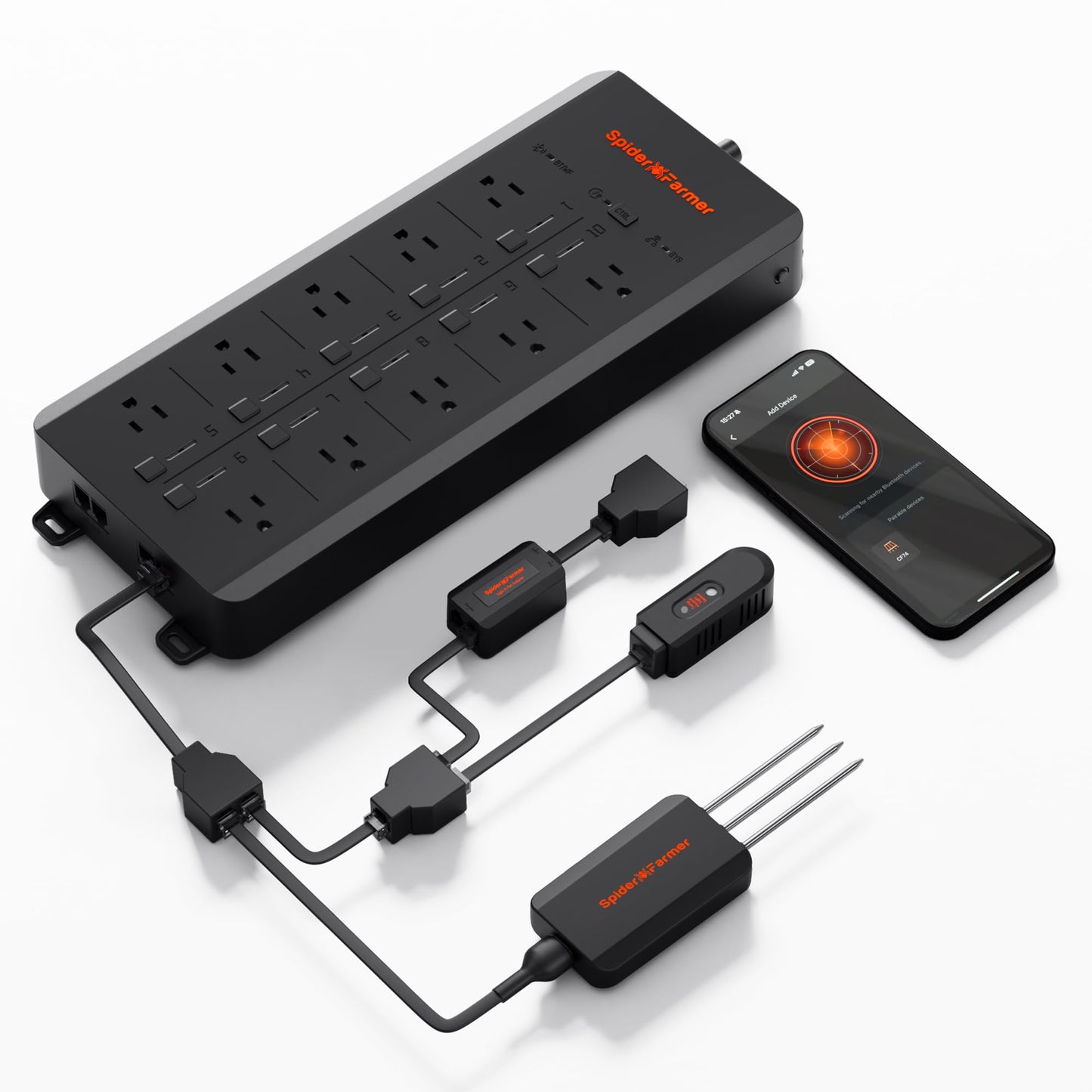 Spider Farmer GGS AC5 Power Strip Kits, 5 AC Smart APP-Based Controls Outlets, 3 in 1 Soil Sensor, Temp Humid Light Sensor, for Indoor Grow Tent and Room