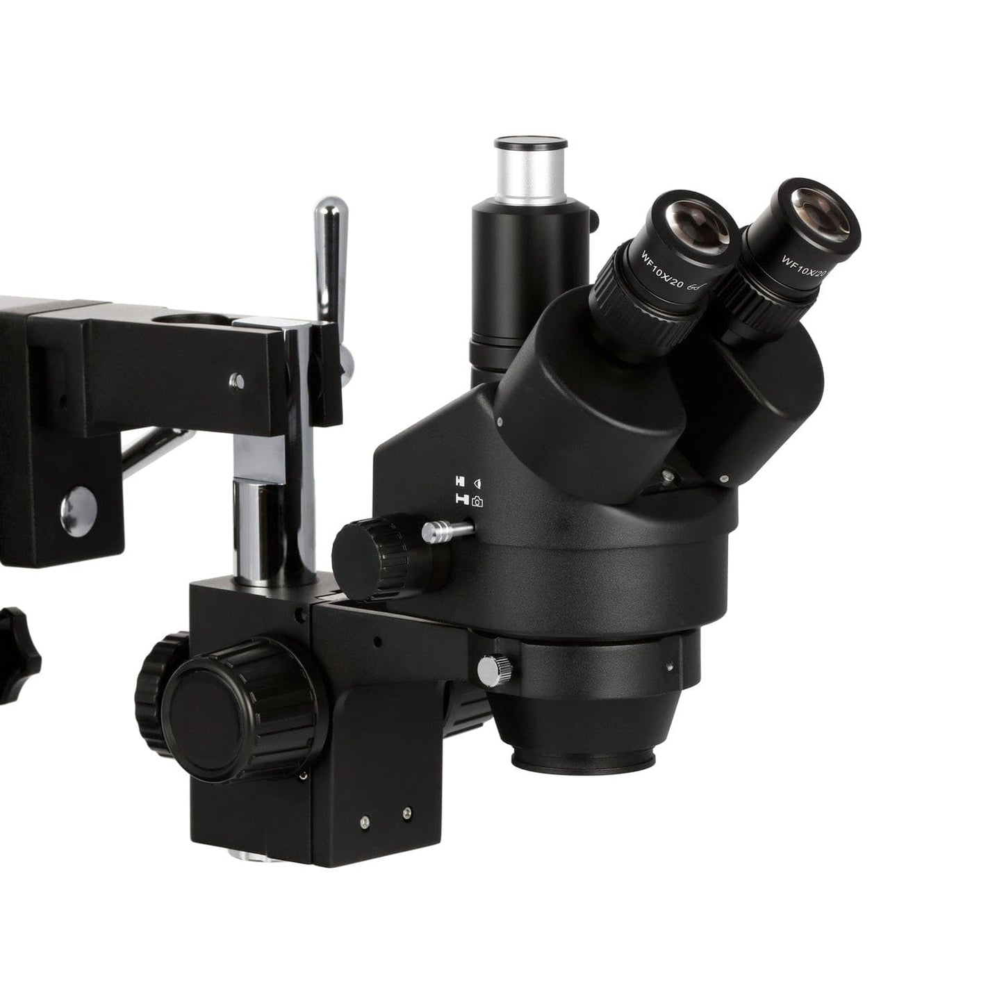 AmScope SM-4TZ-144A Professional Trinocular Stereo Zoom Microscope, WH10x Eyepieces, 3.5X-90X Magnification, 0.7X-4.5X Zoom Objective, Four-Zone LED Ring Light, Double-Arm Boom Stand, 110V-240V, Includes 0.5X and 2.0X Barlow Lens