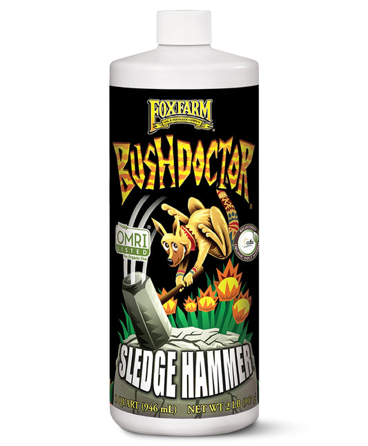 FoxFarm BushDoctor Sledgehammer - Rinse Formula with Yucca Saponin, Clears Fertilizer Buildup, Enhances Root Moisture Absorption - Perfect for Hydroponic and Soil Application (Quart)