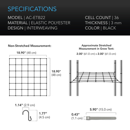 AC Infinity Elastic Trellis Netting, Multiple Sizes