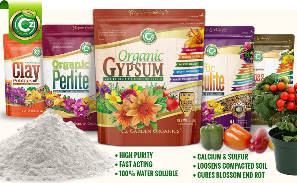 Organic Gypsum Powder 5LB - Made in USA - Calcium Sulfate Dihydrate - Garden Soil Amendment Fertilizer for Lawns, Plants, Mushroom Cultivation. Calcium & Sulfur. Cures Blossom End Rot. OMRI Listed