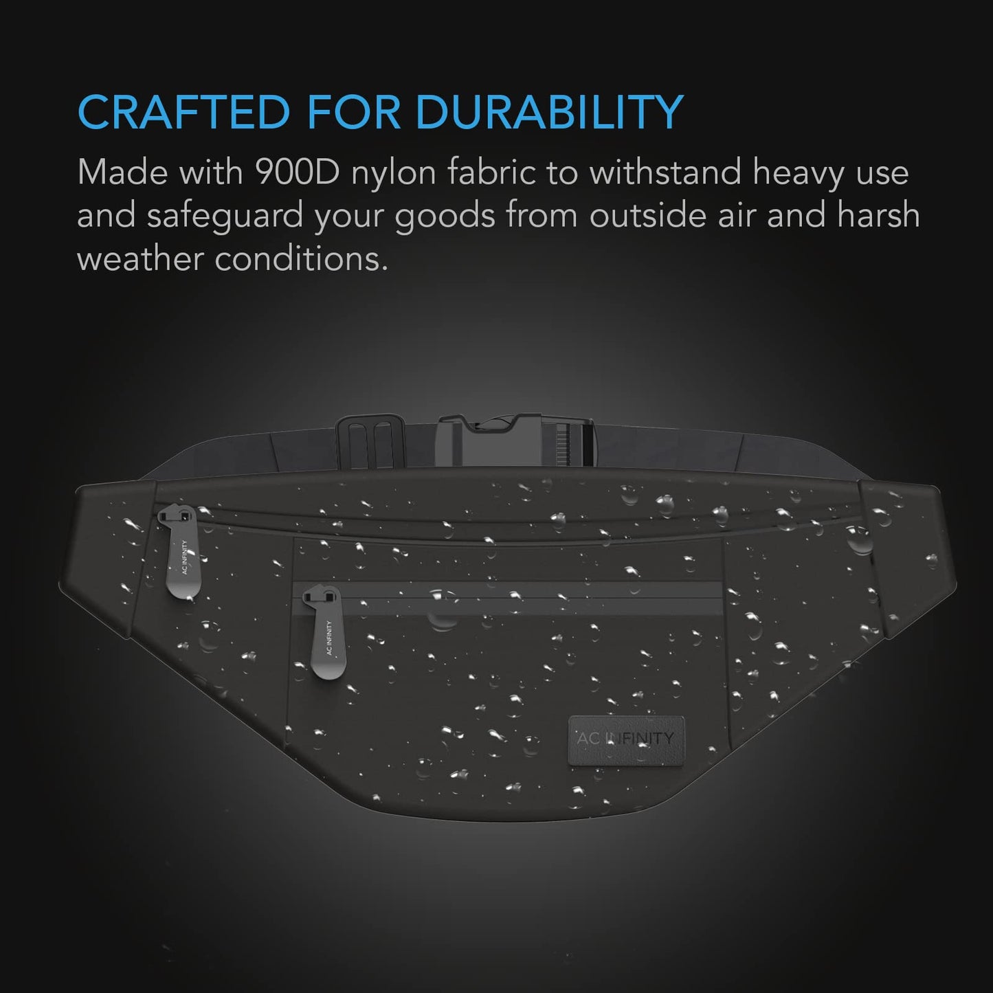 AC Infinity Smell Proof Belt Bag, Odor Locking Stash Pouch with 900D Nylon Fabric and Carbon Filter Lining, Travel Pouch, Smell Proof Odorless Stash Bag, Black