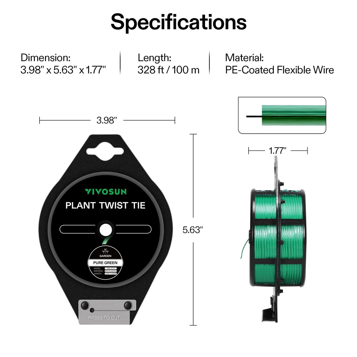 VIVOSUN Twist Ties, 164 ft (50m) PE-Coated Green Plant Ties with Cutter, Reusable & Flexible Tomate Ties for Plant Support, Indoor Outdoor Gardening, Cable Management, Home Office Organization