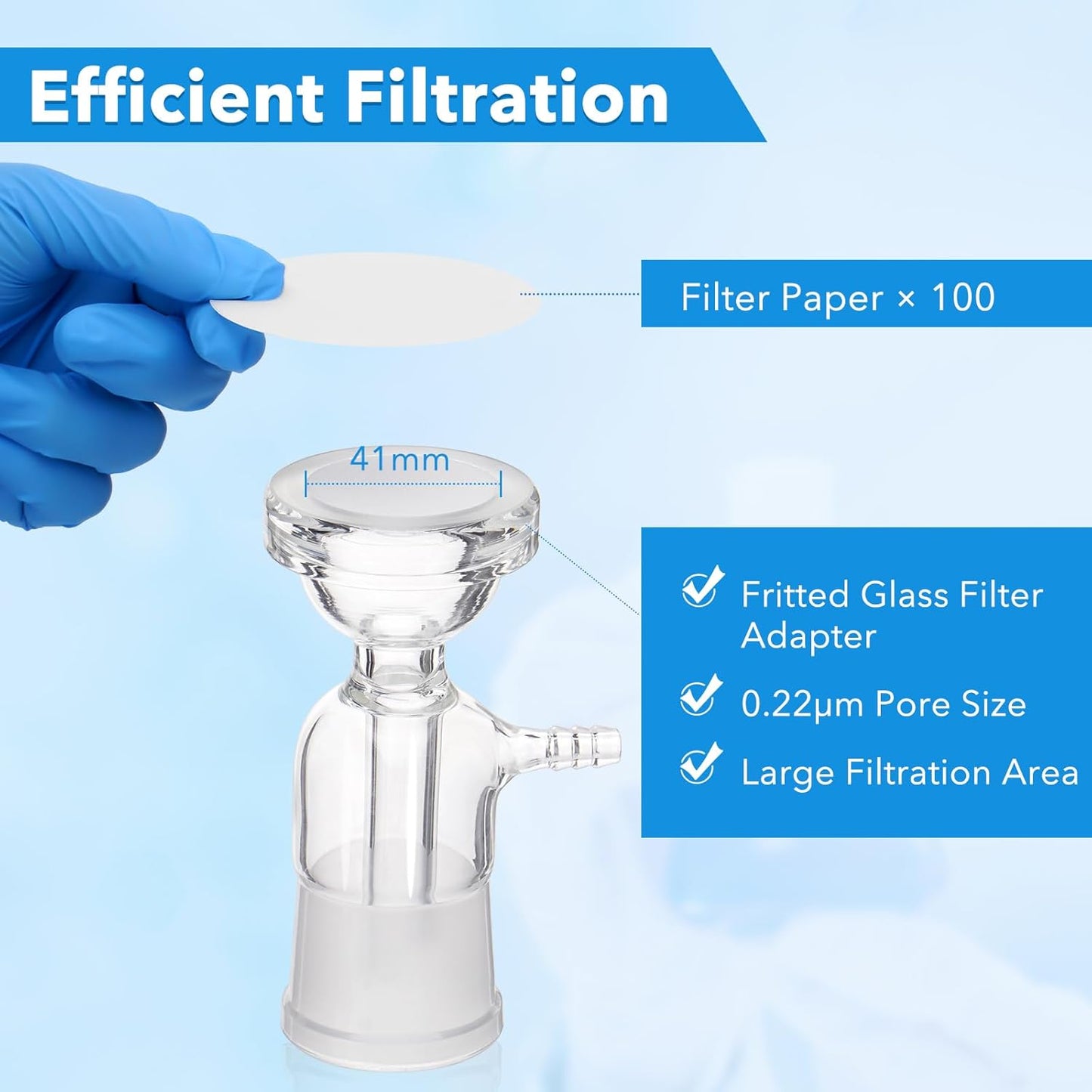 FOUR E'S SCIENTIFIC 500 mL Lab Vacuum Filtration Distillation Apparatus, Filtering Kit with 500ml Glass Vacuum Flask, 300ml Graduated Funnel, 100 Pcs Filter Paper