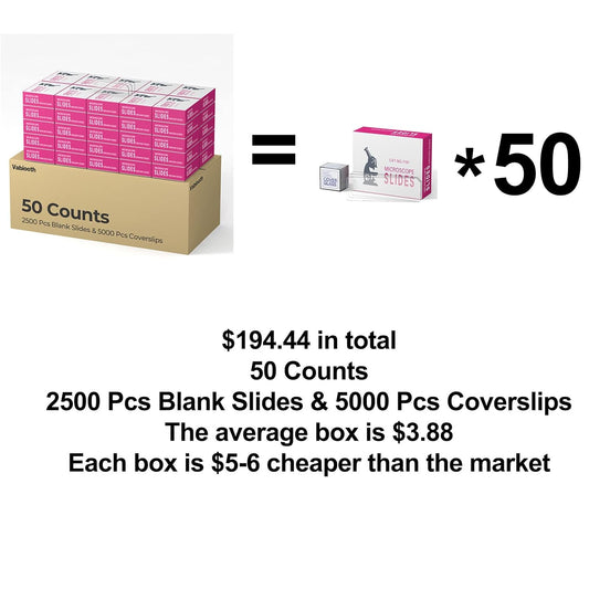 50 Pack 7500 Pcs Microscope Slides Kit, 2500 Pcs Pre-Cleaned Blank Microscope Slides and 5000 Pcs 22x22mm Square Coverslips Cover Glass for Monocular Binocular Trinocular Microscopes