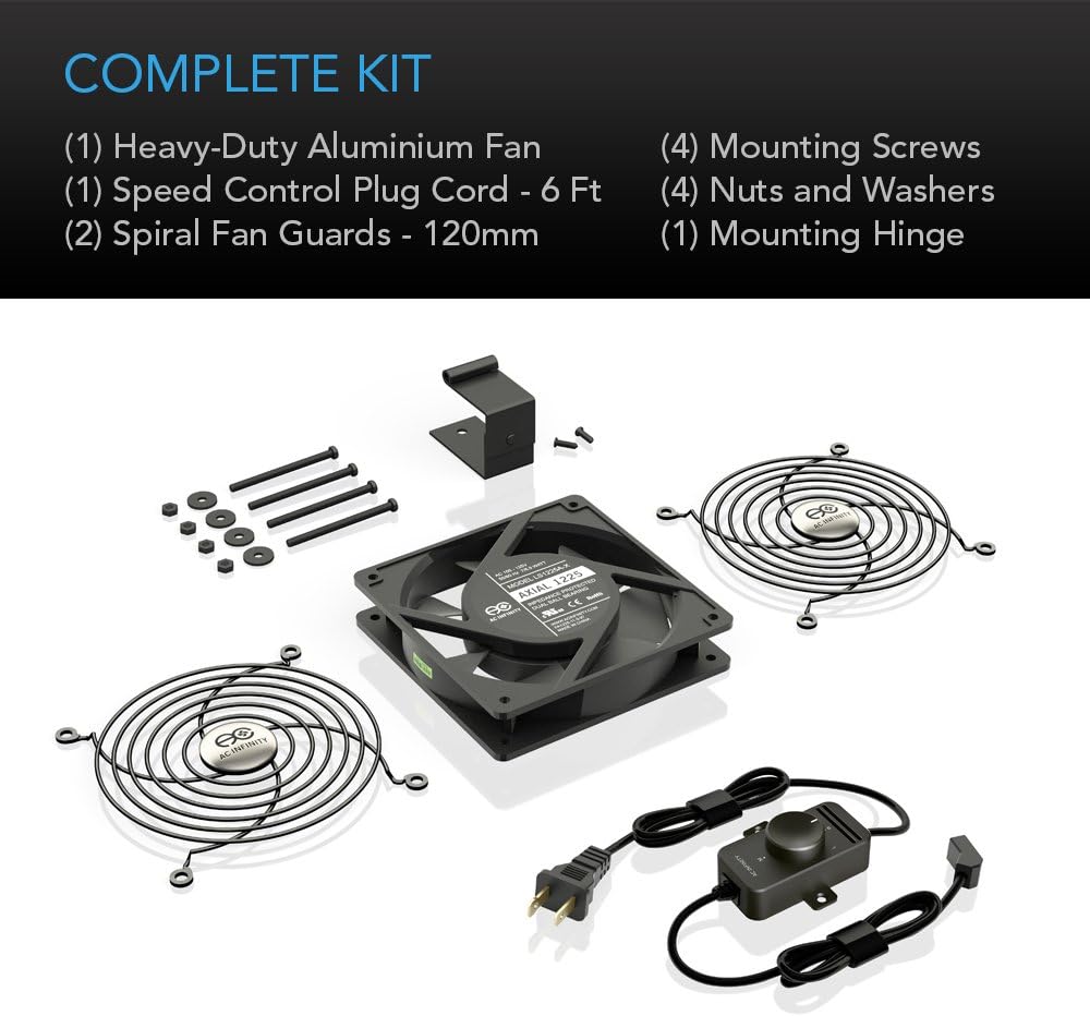 AC Infinity AXIAL S1225, 120mm Muffin Fan with Speed Controller, UL-Certified for Doorway, Room to Room, Wood Stove, Fireplace, Circulation Projects