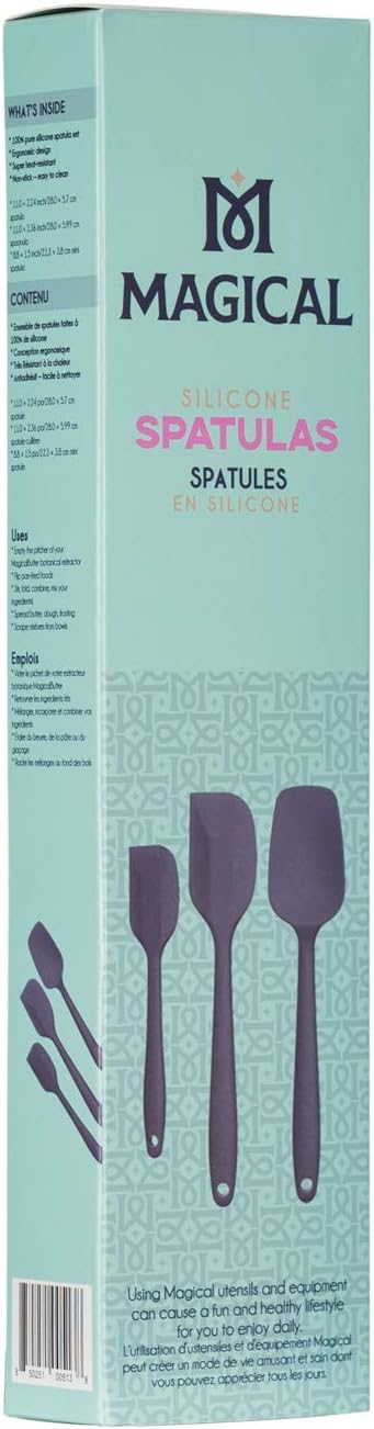 MAGICAL BUTTER Silicone Spatulas 3-Pack - Heat-Resistant & Dishwasher-Safe Kitchen Tools - Spatulas & Spoonula with Non-Slip Grip - Easily Combine Ingredients & Remove Mixtures from Molds & Trays