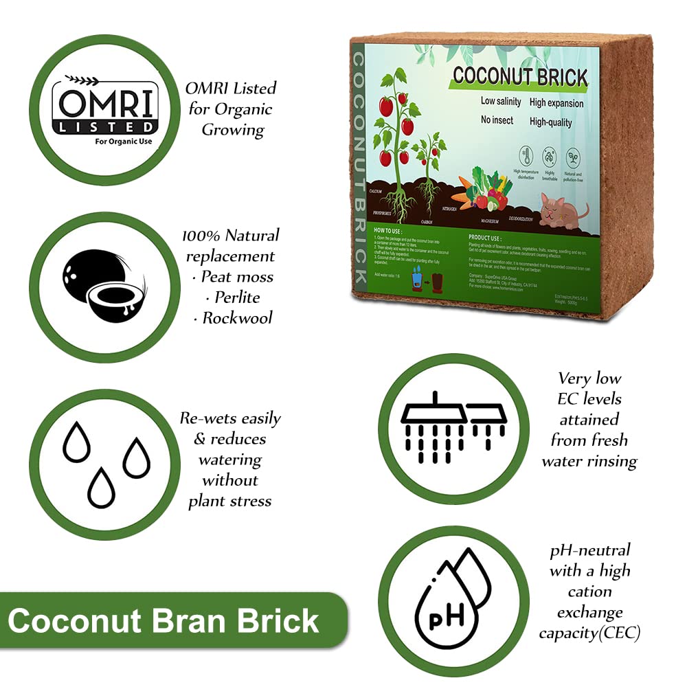 Premium Coco Coir Brick, 1.4Lb High Nutrinent Compressed Coconut Soil, OMRI 100% Organic Low EC & PH Balanced Potting Soil for All Plants Gardening, Hydroponics and Reptile Substrate (650G x 2)