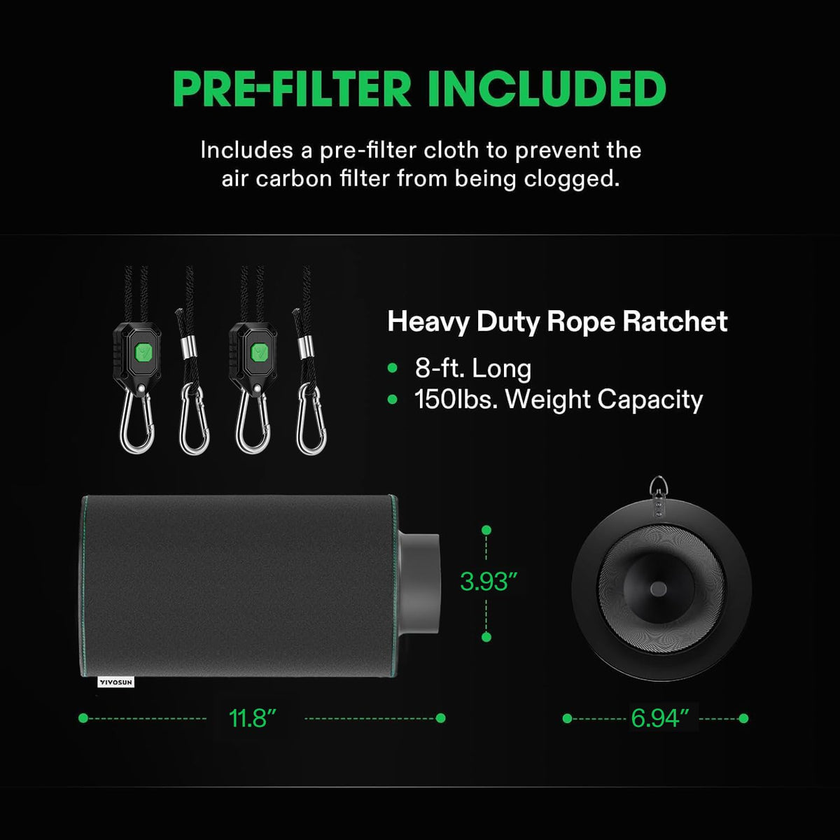 VIVOSUN Carbon Filters and Pre-Filters, Multiple Sizes