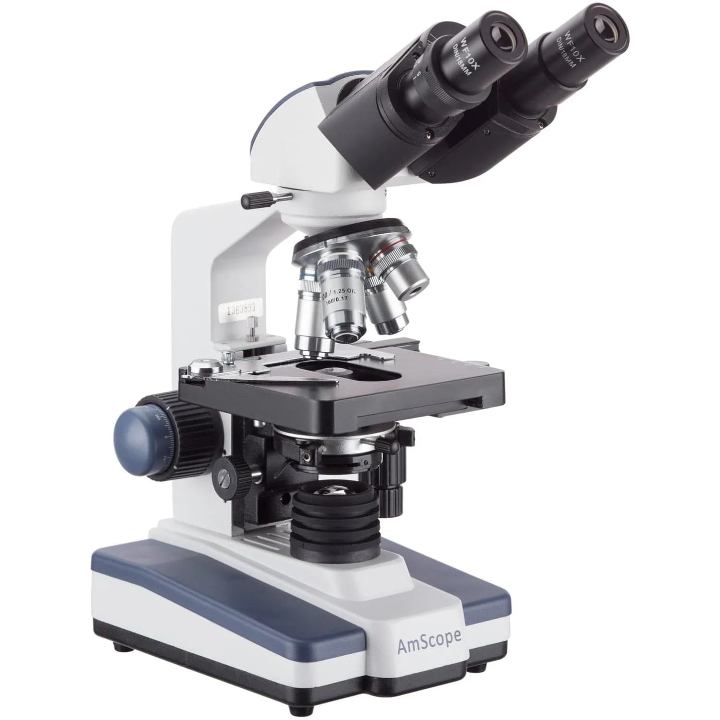 AmScope B120 Series Student & Professional LED Binocular Compound Microscope - 40X-2500X Magnification - Includes 5MP USB Camera & Siedentopf Head
