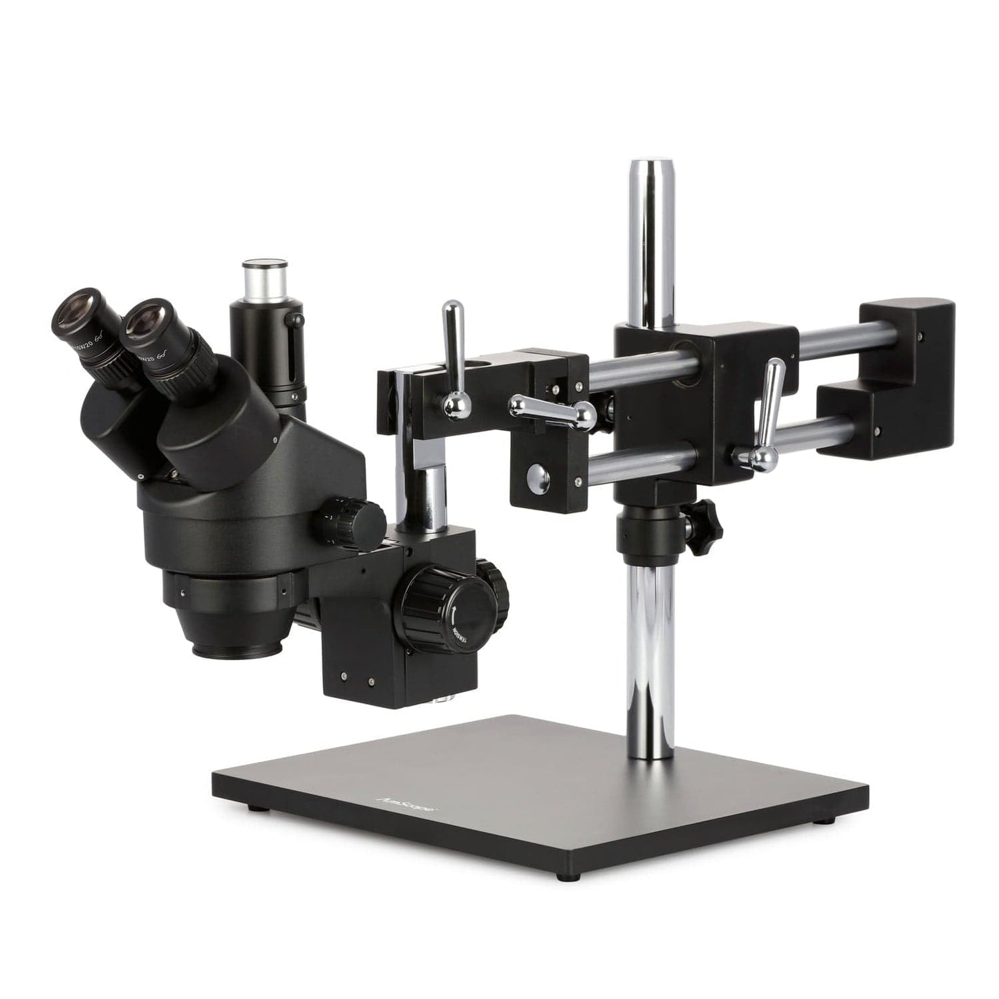AmScope SM-4TZ-144A Professional Trinocular Stereo Zoom Microscope, WH10x Eyepieces, 3.5X-90X Magnification, 0.7X-4.5X Zoom Objective, Four-Zone LED Ring Light, Double-Arm Boom Stand, 110V-240V, Includes 0.5X and 2.0X Barlow Lens