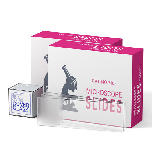 Single Depression Concave Microscope Slides Kit, 50 Pcs Pre-Cleaned Blank Microscope Slides and 100 Pcs 22x22mm Square Coverslips Cover Glass for Monocular Binocular Trinocular Microscopes