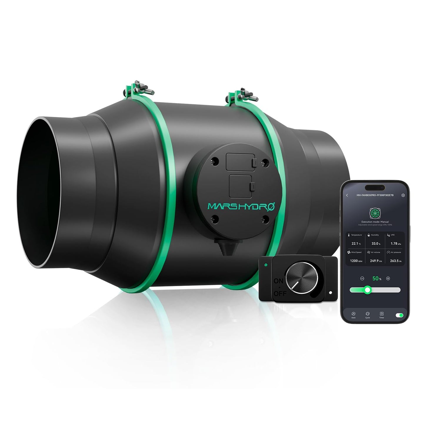 Mars Hdyro 2025 New Version iFresh 6 Inch Smart Inline Duct Fan with Variable Speed Controller, 402 CFM App Control Ventilation Exhaust Fan for Grow Tents, Hydroponics