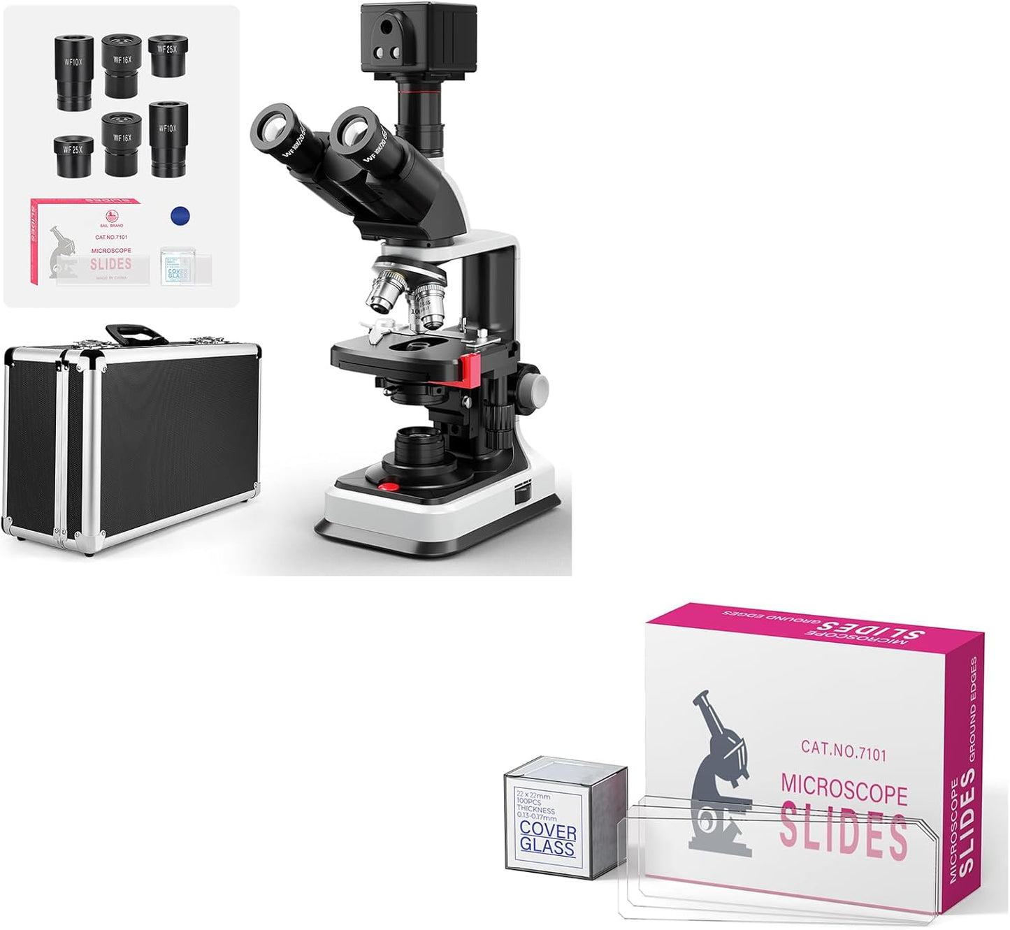 5MP Camera Microscope with 150 Pcs Blank Slides