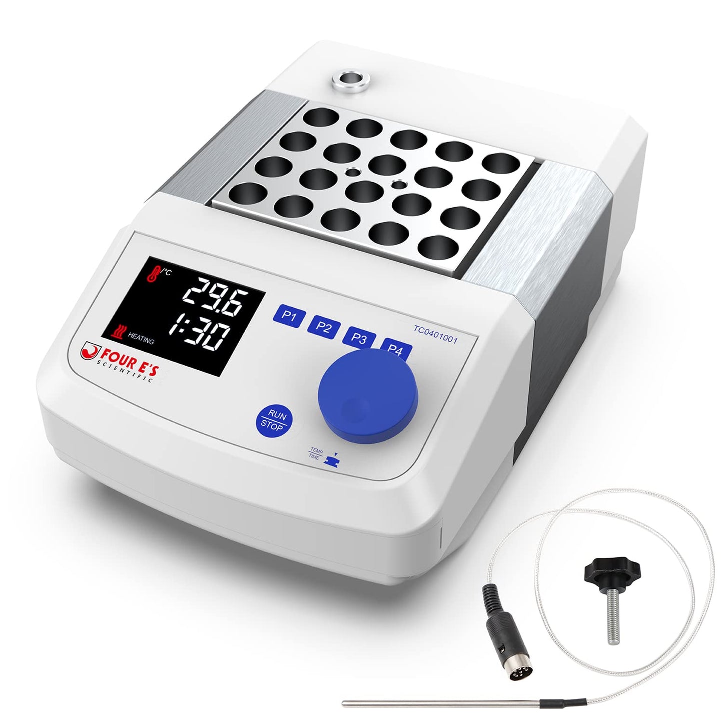FOUR E'S SCIENTIFIC Digital Dry Bath Incubator with 20 x 1.5ml Heating Block & Temperature Sensor, Up to 302℉/150°C, LED Display, High Temperature Precision, Timing Control for Laboratory
