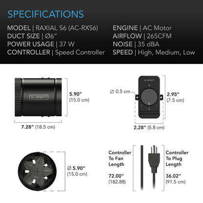 AC Infinity RAXIAL Inline Booster Fans, Multiple Sizes
