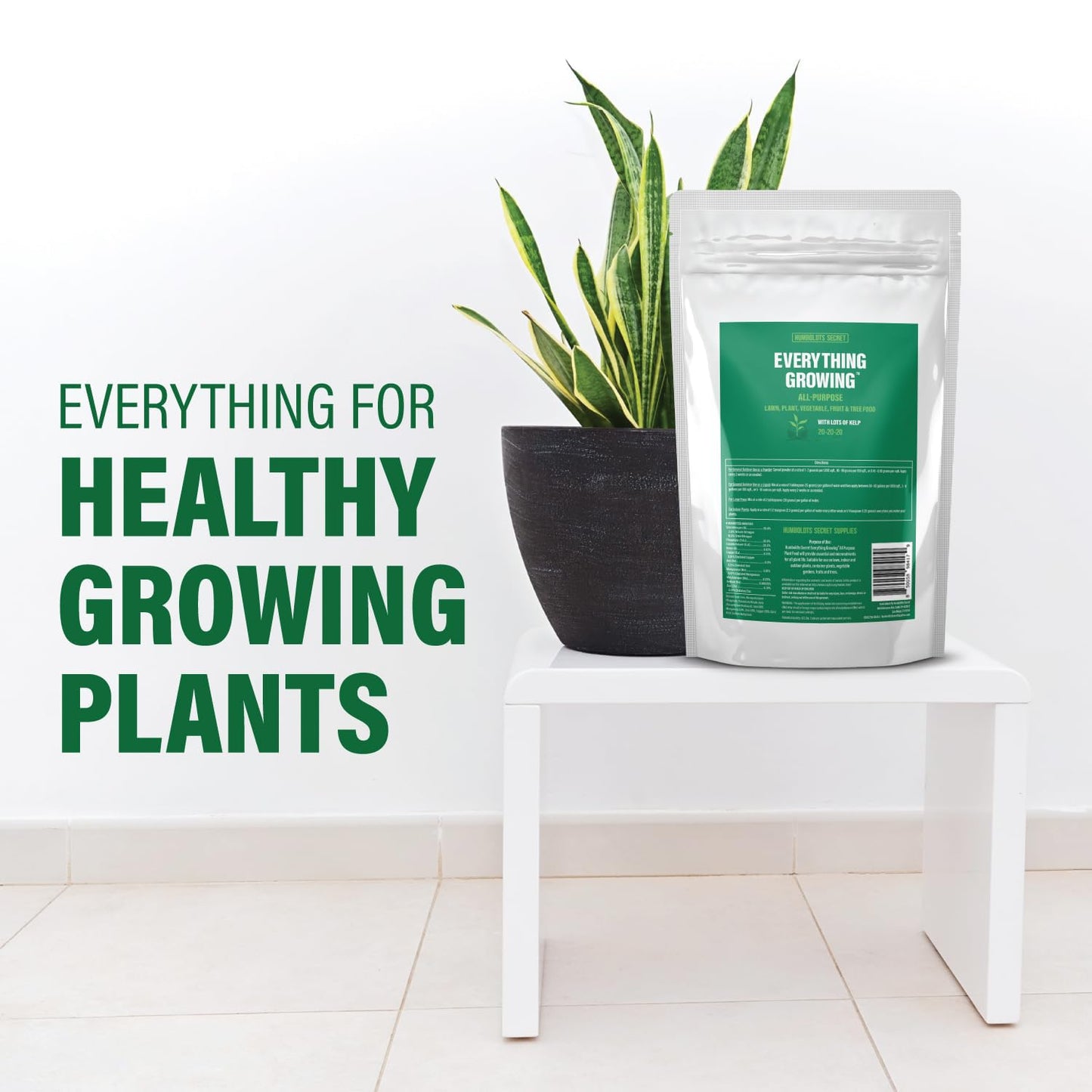 Humboldts Secret Everything Growing 20-20-20 Fertilizer | All Purpose Water Soluble Plant Food | Balanced NPK with Norwegian Kelp | for Lawns Gardens, Vegetables, Flowers & Indoor Plants | 2 lb