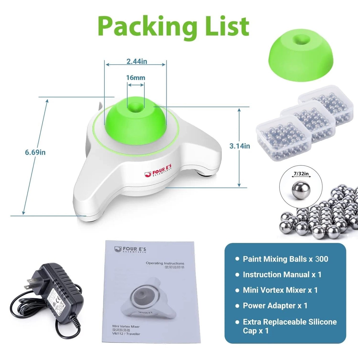 FOUR E'S SCIENTIFIC Vortex Mixer 5600rpm, Paint Mixer Touch Function, Mini Lab Vortex Shaker with an Extra Silicone Cap for Acrylic Miniature Model Paints Nail Polish Ink