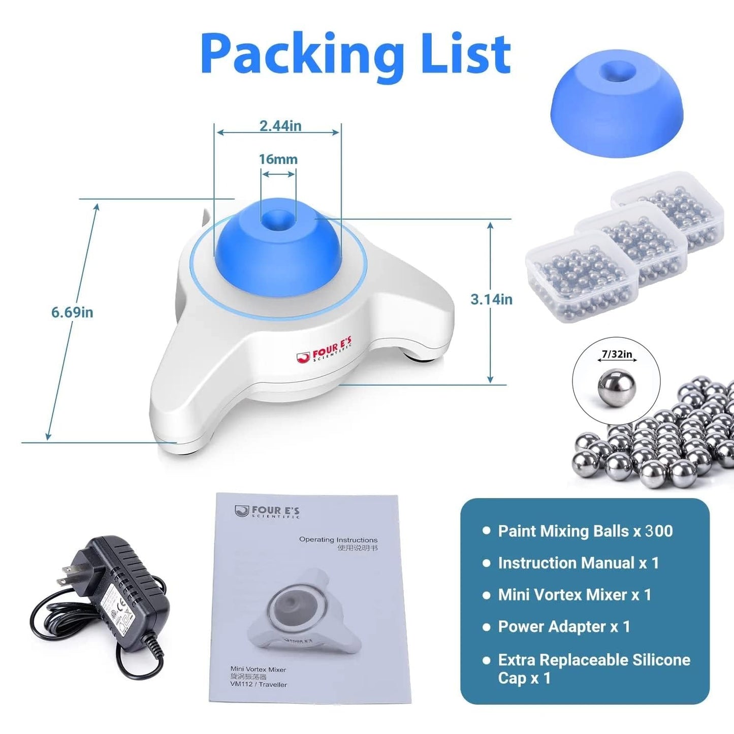 FOUR E'S SCIENTIFIC Vortex Mixer 5600rpm, Paint Mixer Touch Function, Mini Lab Vortex Shaker with an Extra Silicone Cap for Acrylic Miniature Model Paints Nail Polish Ink