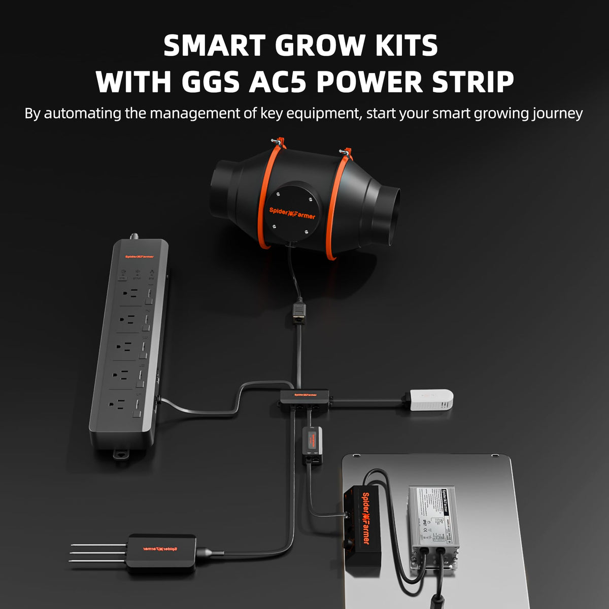 Spider Farmer 3x3x6ft G3000 Complete Grow Tent Kit with GGS AC5 Power Strip