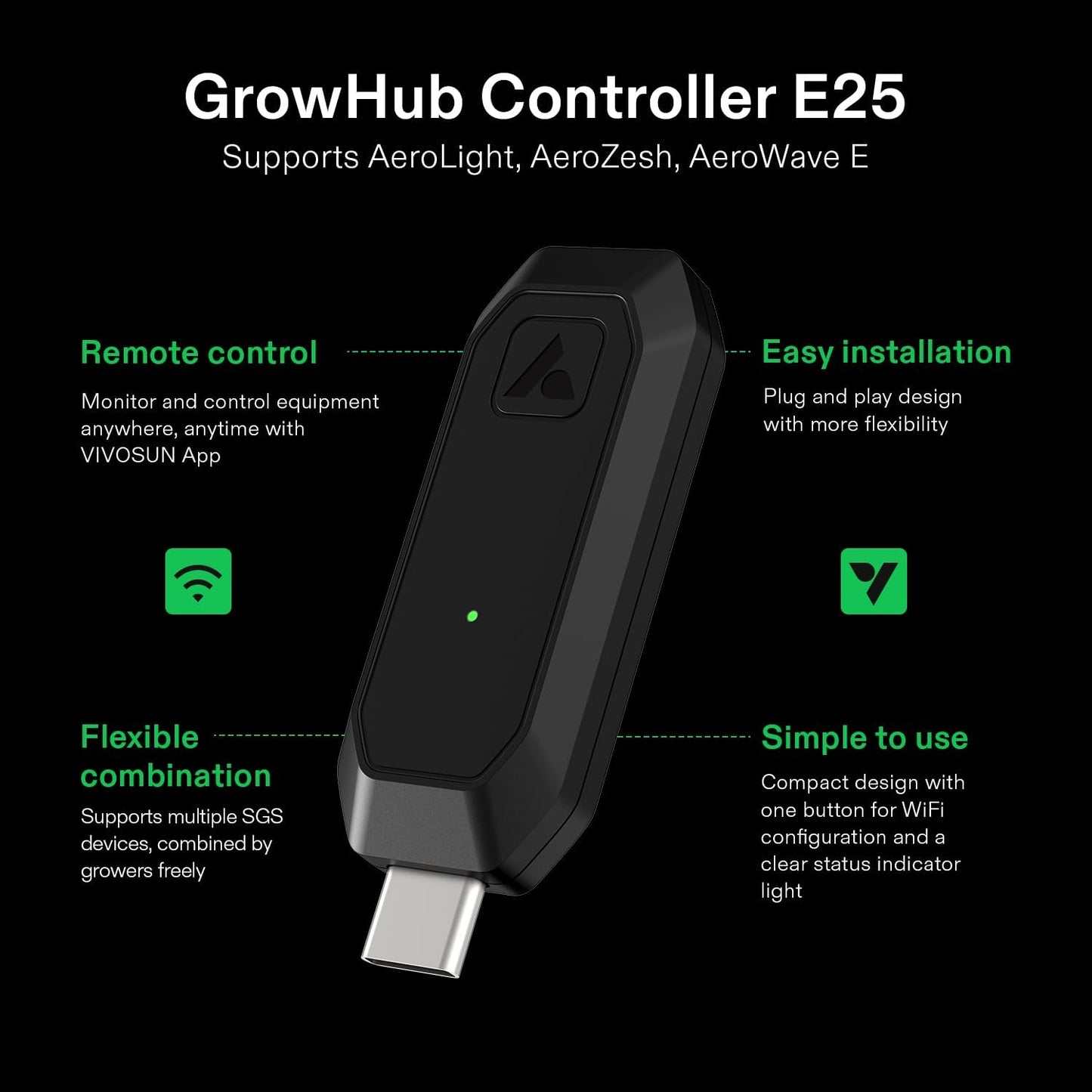 VIVOSUN GrowHub Controller E25 for Grow Tent Cooling Ventilation Lighting, Supports Smart Grow System Devices, Easy to Install & Use, WiFi App Controllable, Expansion Port for E42/E42A