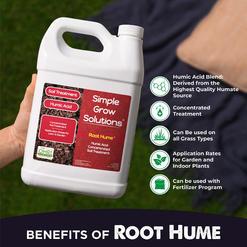 Organic Humic Acid Blend for Lawn and Garden - Root Hume - Concentrated Liquid Soil Conditioner for All Grass Types -Simple Lawn Solutions- OMRI Organic - Use with Fertilizer Program (2.5 Gallon)
