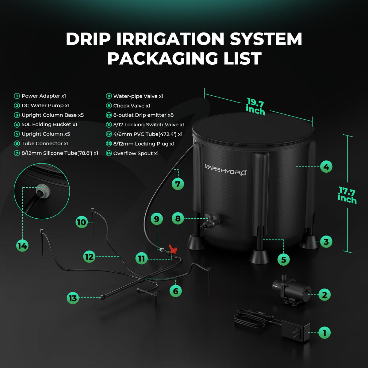 MARS HYDRO Auto Drip Irrigation Kits with 13 Gallon Foldable Bucket