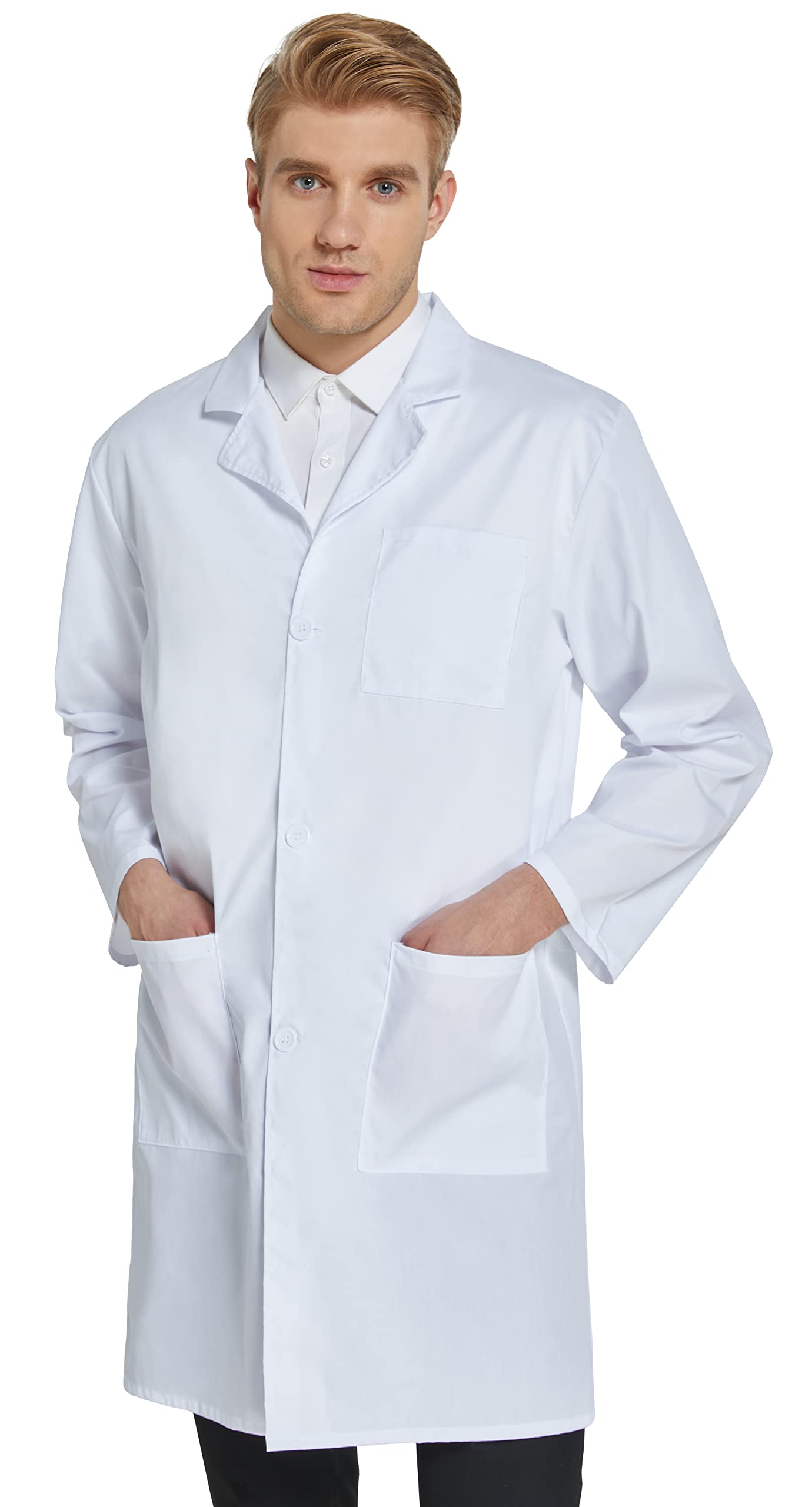 VOGRYE Professional Lab Coat for Men Women Long Sleeve, White, Unisex M