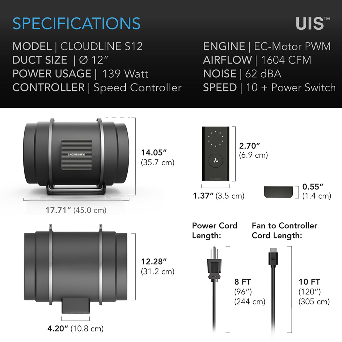 AC Infinity Inline Duct Fans with Controller Options