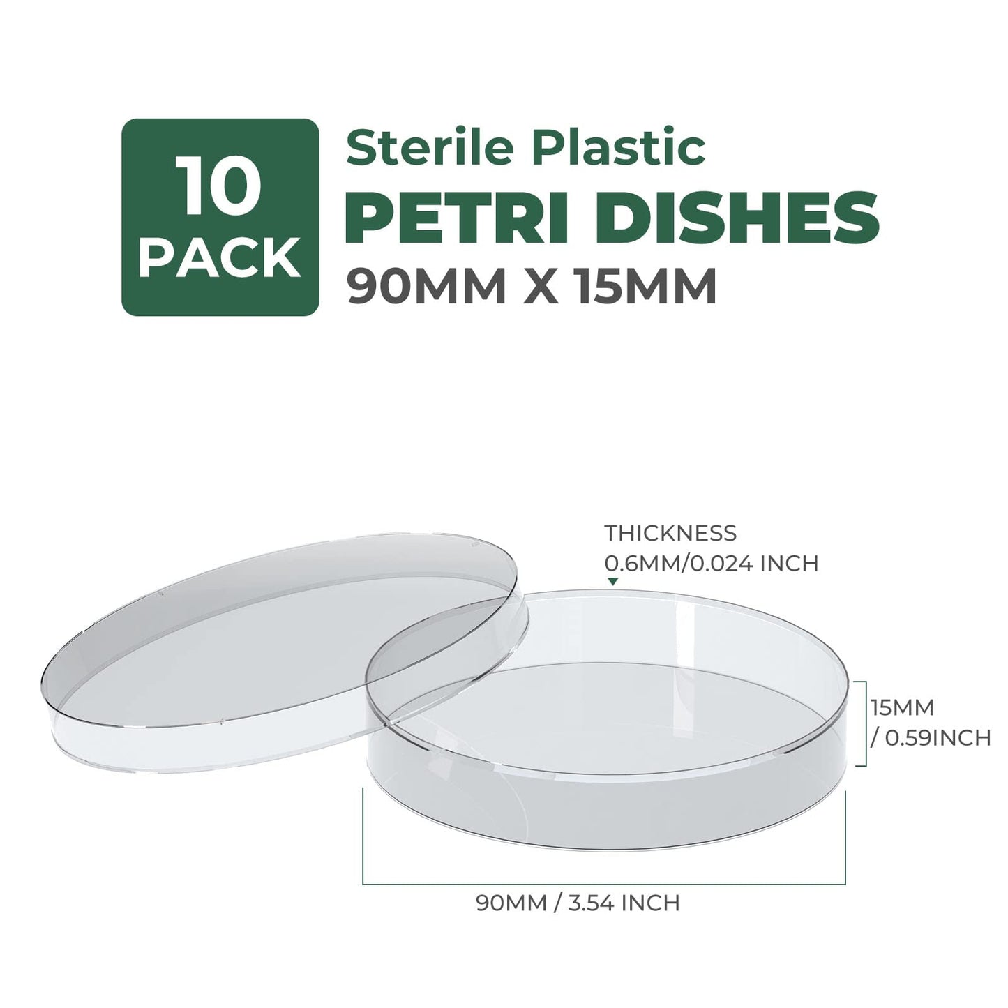 10 Pack Sterile Thick Plastic Petri Dishes with Lid, 90mm Dia x 15mm Deep Clear 3 Vents Petri Dish for Lab Science Experiment