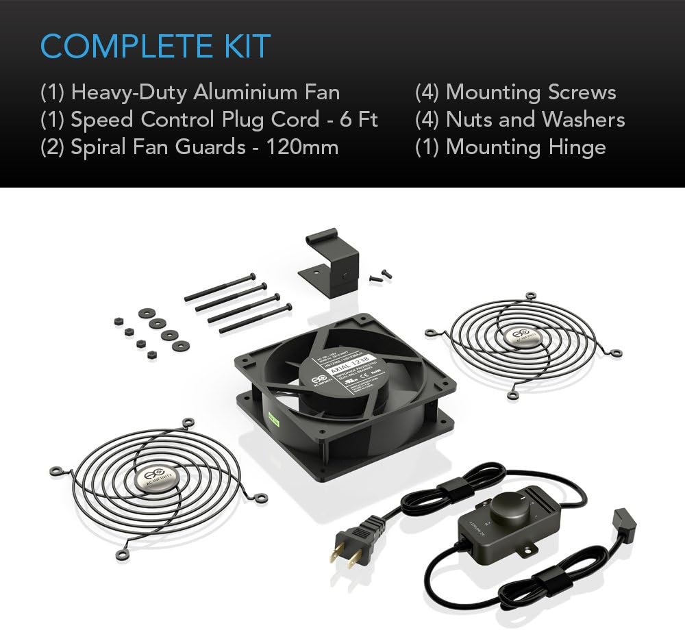 AC Infinity AXIAL S1238, 120mm Muffin Fan with Speed Controller, UL-Certified for Doorway, Room to Room, Wood Stove, Fireplace, Circulation Projects