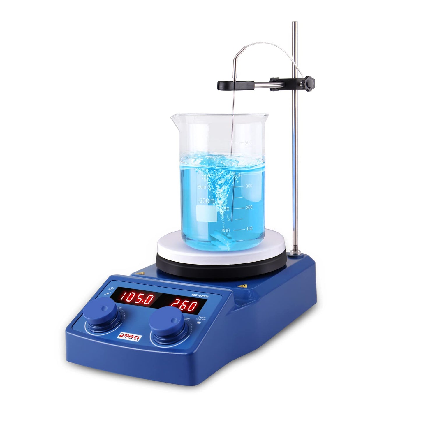 FOUR E'S SCIENTIFIC 5 Inch Magnetic Stirrer Hot Plate Max Temp 280℃/536°F | Max 5L Stirring Capacity | 100-1500RPM | 110V | Laboratory Hot Plate with Temp Probe Sensor & Stir Bar (Not Include Stand）